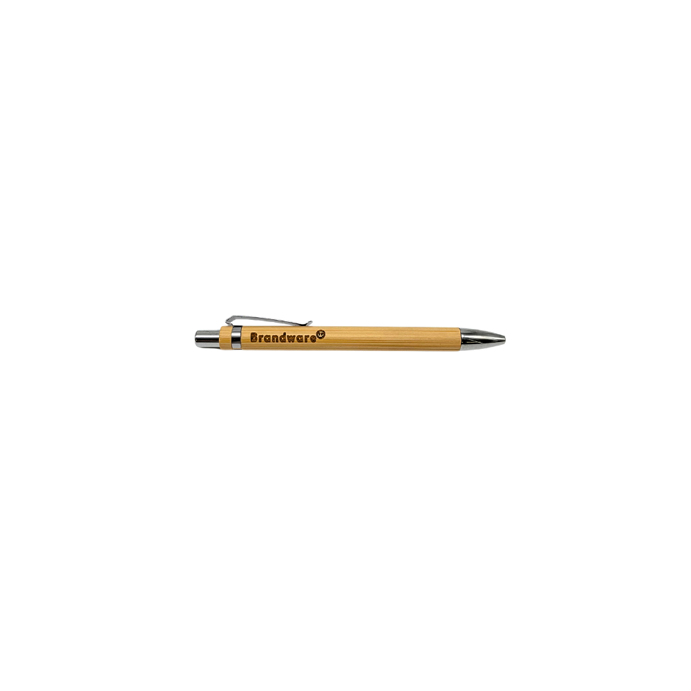 Bamboo pen with metal clip on a white background
