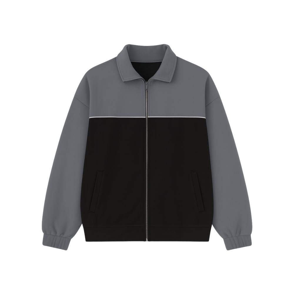 Two-tone gray and black jacket on a white background