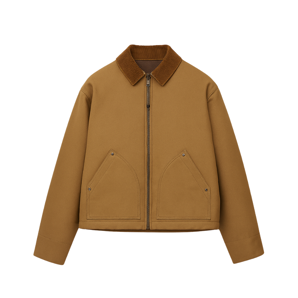 Brown jacket with a collar on a white background