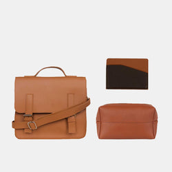 Leather Satchel Bag + Pouch + Card Holder