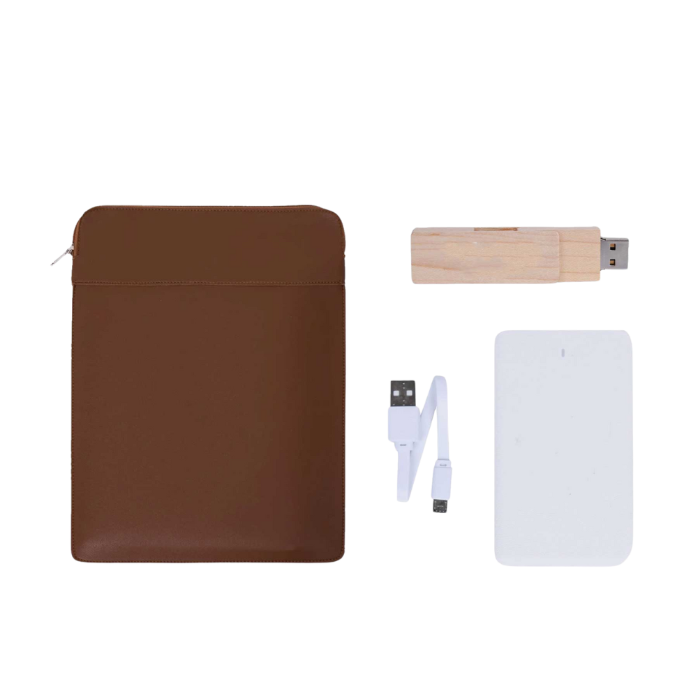 Leather Laptop Case + Powerbank + Bamboo Flashdrive
