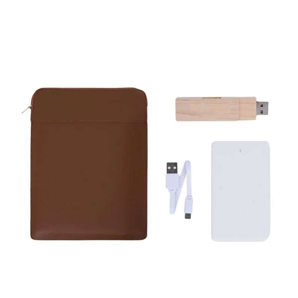 Leather Laptop Case + Powerbank + Bamboo Flashdrive