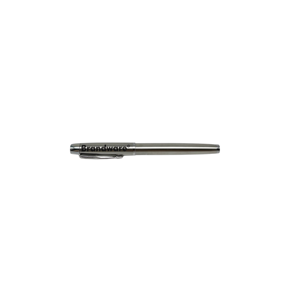 Metal pen with 'Brandware' branding on a white background