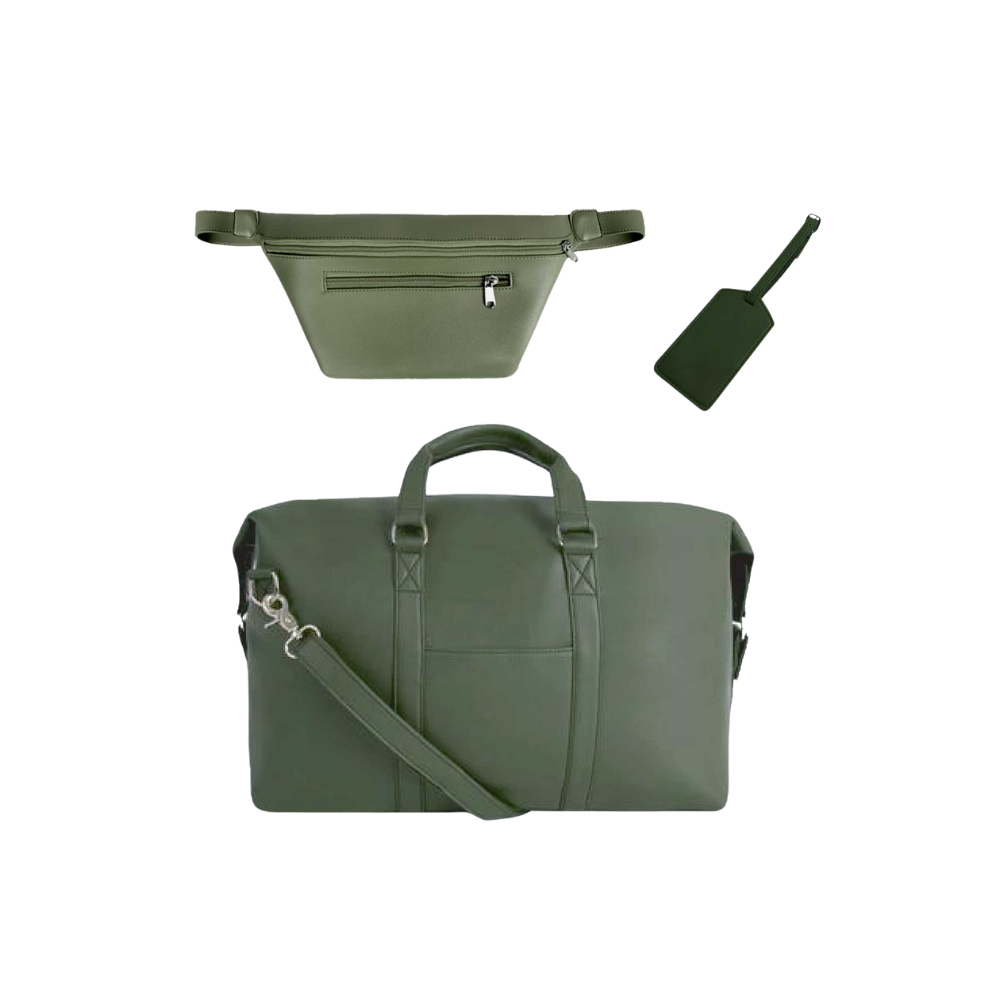 Leather Duffel Bag + Fanny Pack + Tag