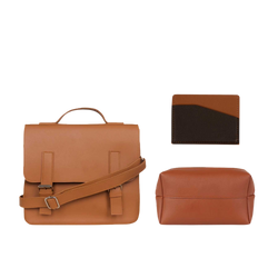 Leather Satchel Bag + Pouch + Card Holder