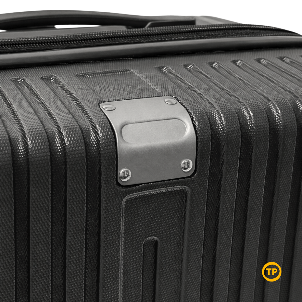 Close-up of a black textured suitcase