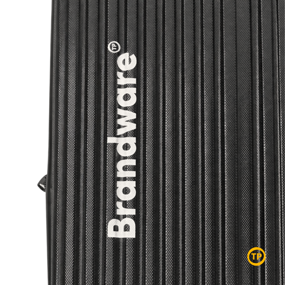 Black textured suitcase with 'Brandware' logo