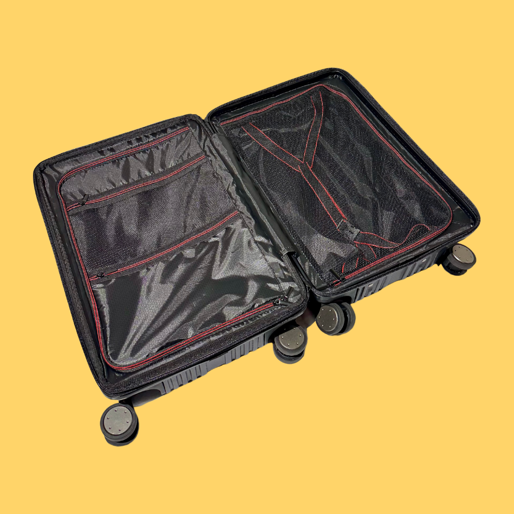 Black suitcase with open lid