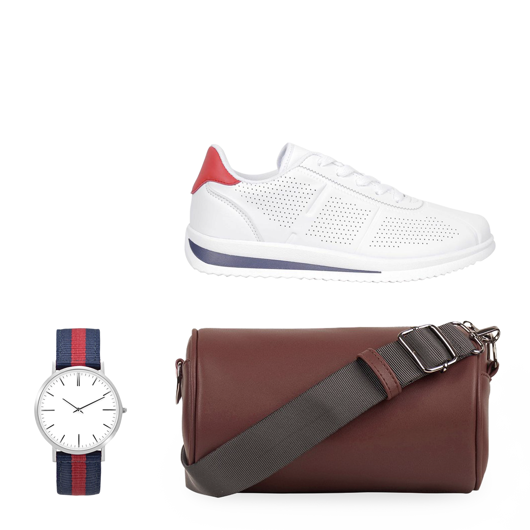 Bundle of Watch, Shoes, and Cylinder Bag