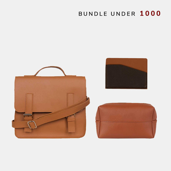 Leather Satchel Bag + Pouch + Card Holder