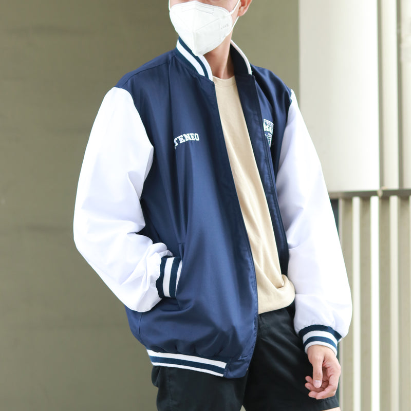 Custom Navy Blue and White Varsity Jacket