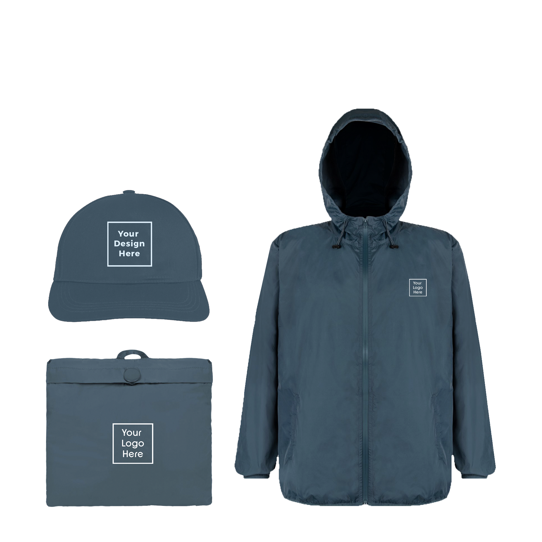 Bundle of packable windbreaker  and cap