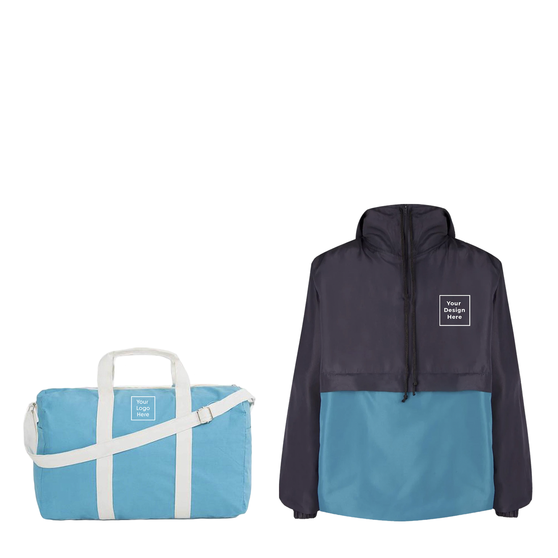 Custom windbreaker with duffel bag
